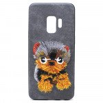 Wholesale Galaxy S9 Design Cloth Stitch Hybrid Case (Black Dog)